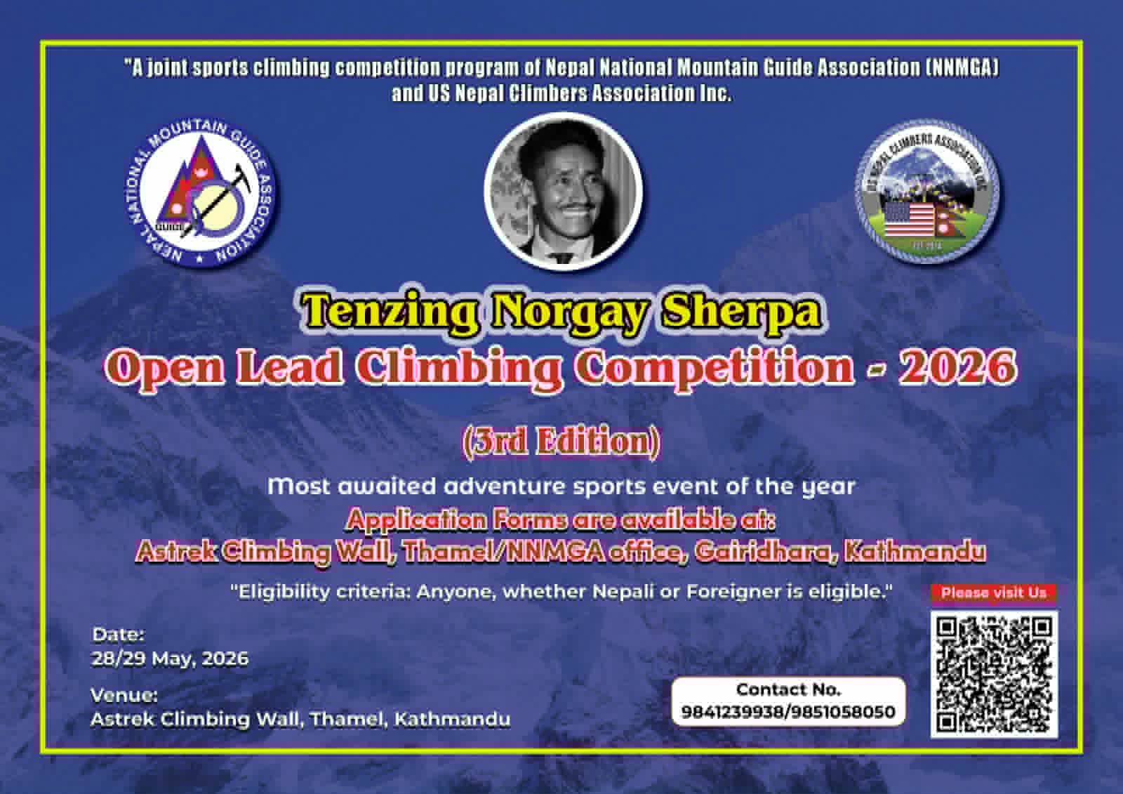 Third Tenzing Norgay Sherpa Open Lead Climbing Competition to be held on May 28-29